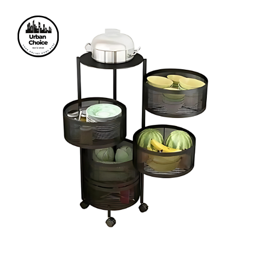 4-Layered Round Vegetable Rack with Moving Wheels and Rotating Racks ...