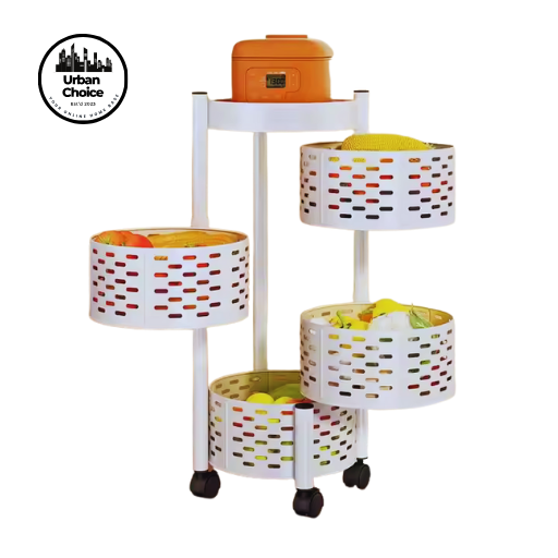 4-Layered Round Vegetable Rack with Moving Wheels and Rotating Racks ...